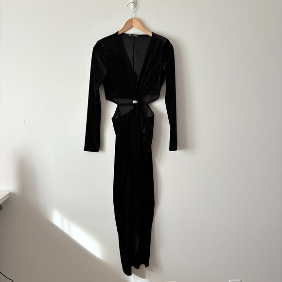 Zara Velvet Cut Out Midi Dress Black Blogger Fav Size Medium - Picture 5 of 8